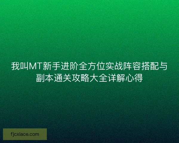 我叫MT新手进阶全方位实战阵容搭配与副本通关攻略大全详解心得